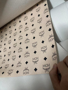 Designer Fabric Cream Natural White MCM Leather for Custom DIY Handmade Crafts