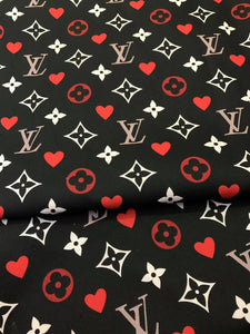 Black LV Heart Monogram Custom Sneaker Fabric DIY Sewing Material Sold by Yard