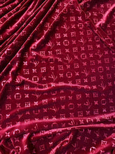 Load image into Gallery viewer, Luxury Burgundy LV Velvet Fabric for Custom Sneakers Sewing Car Upholstery