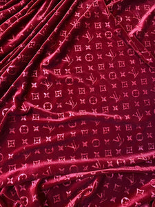 Luxury Burgundy LV Velvet Fabric for Custom Sneakers Sewing Car Upholstery