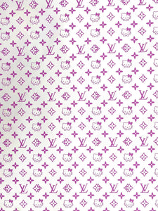Light Purple Hello Kitty LV Vinyl Leather Fabric for Handmade Sneakers Custom Nail