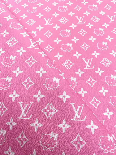 Light Pink Hello Kitty LV Vinyl Faux Leather Fabric for Handmade DIY Crafts Sneakers
