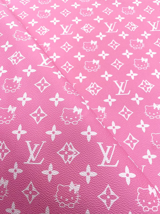 Light Pink Hello Kitty LV Vinyl Faux Leather Fabric for Handmade DIY Crafts Sneakers