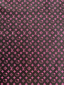Black Pink Hello Kitty Vinyl Faux Leather Fabric for Handmade DIY Crafts Sneakers Nail Panel