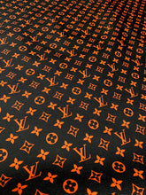 Load image into Gallery viewer, Black Orange LV Monogram Custom Leather for Sneakers Upholstery Car Upholstery
