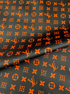 Black Orange LV Monogram Custom Leather for Sneakers Upholstery Car Upholstery