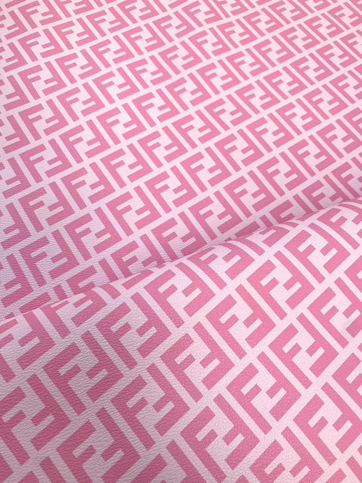 Pink Fendi FF Faux Leather Fabric for Custom Sneakers Handmade Crafts Sewing Car Upholstery