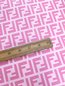 Pink Fendi FF Faux Leather Fabric for Custom Sneakers Handmade Crafts Sewing Car Upholstery
