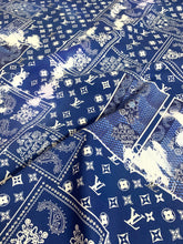 Load image into Gallery viewer, Custom Handmade Blue Print Dye LV Cotton Fabric for Crafting Jacket
