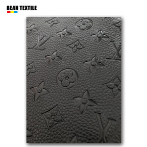 Black embossed LV craft Faux leather fabric by yard Designer Fabric