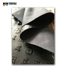 Load image into Gallery viewer, Black embossed LV craft Faux leather fabric by yard Designer Fabric