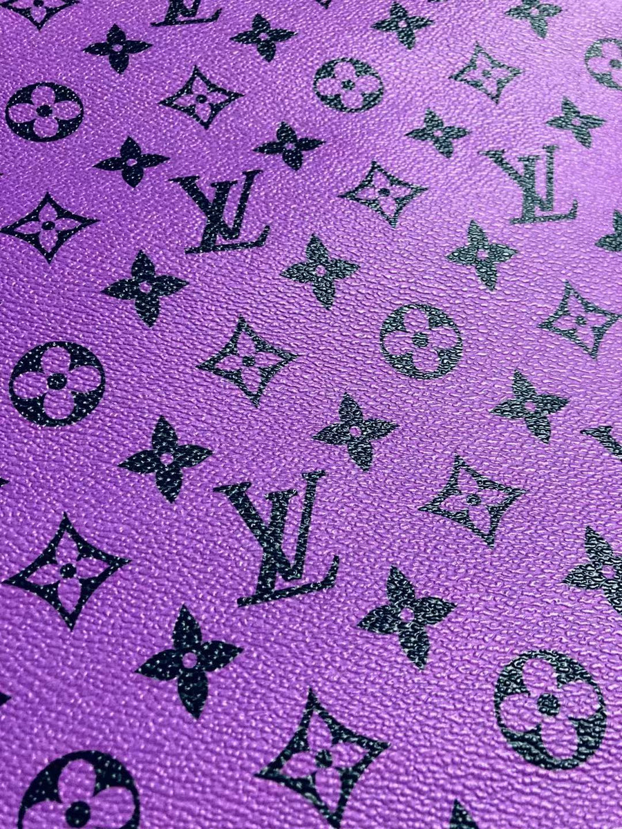 Fashion LV Black with Purple Design Vinyl Leather Fabric For