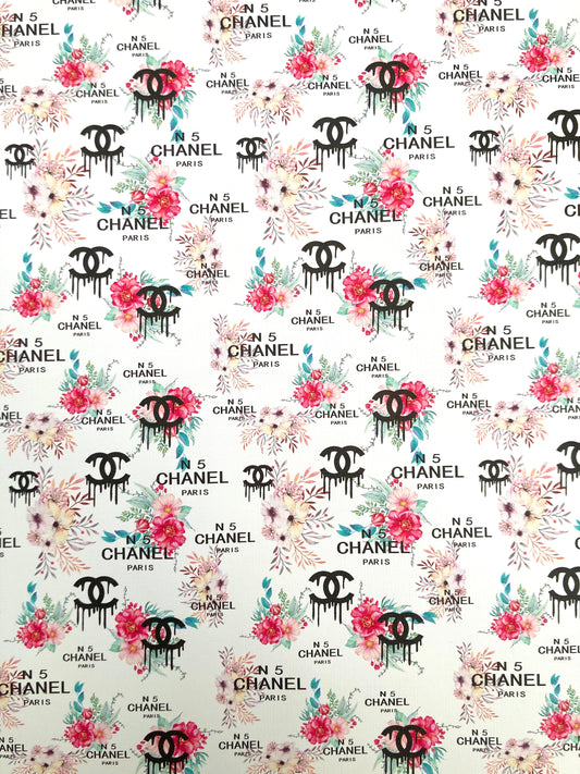 Chanel N5 Paris Custom Vinyl Leather Fabric Sold by Yard for DIY Sewing Upholstery