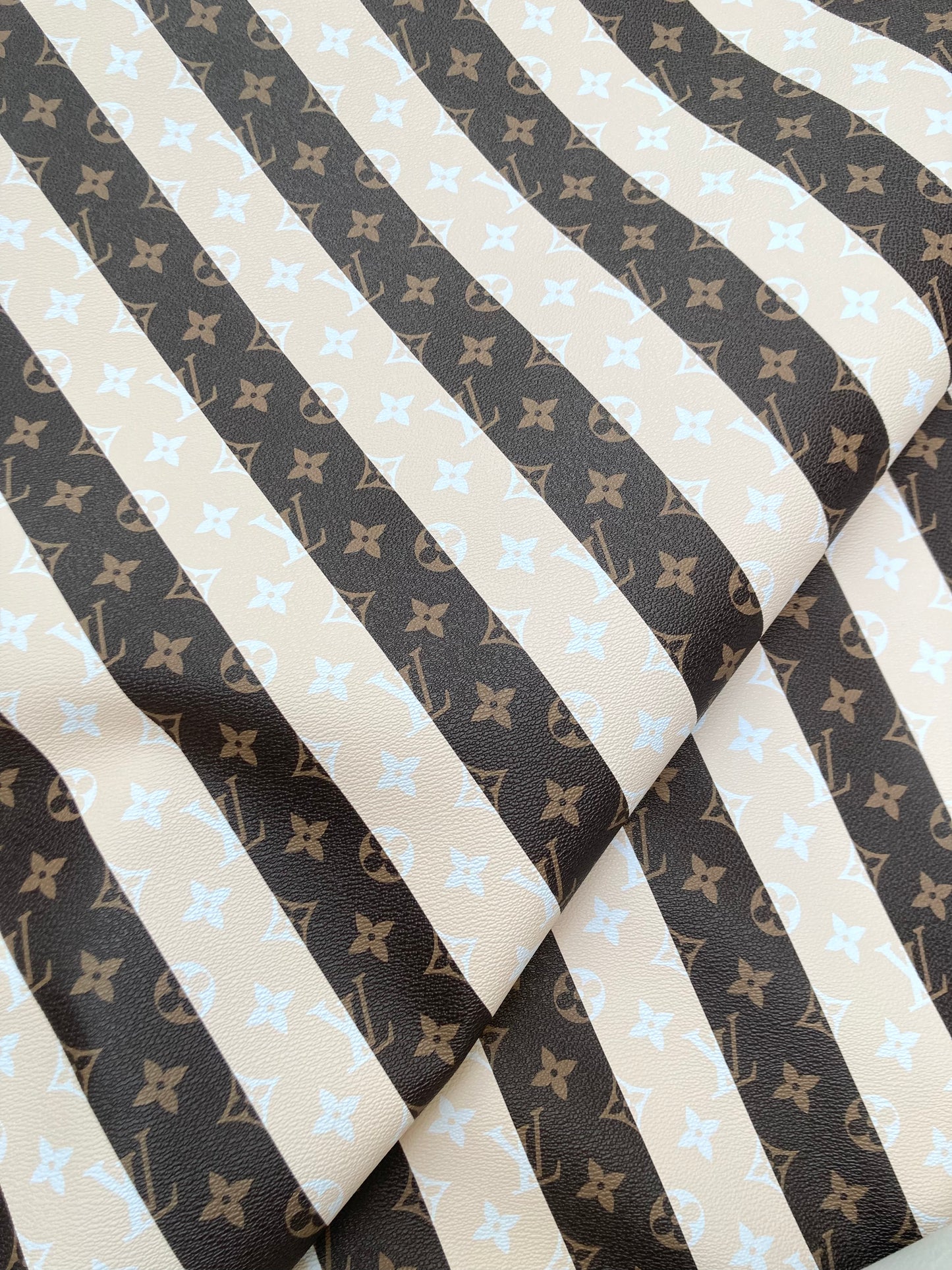 Custom LV Vinyl Stripe Rayer Designer Leather for DIY Crafts Handmade Upholstery Sewing