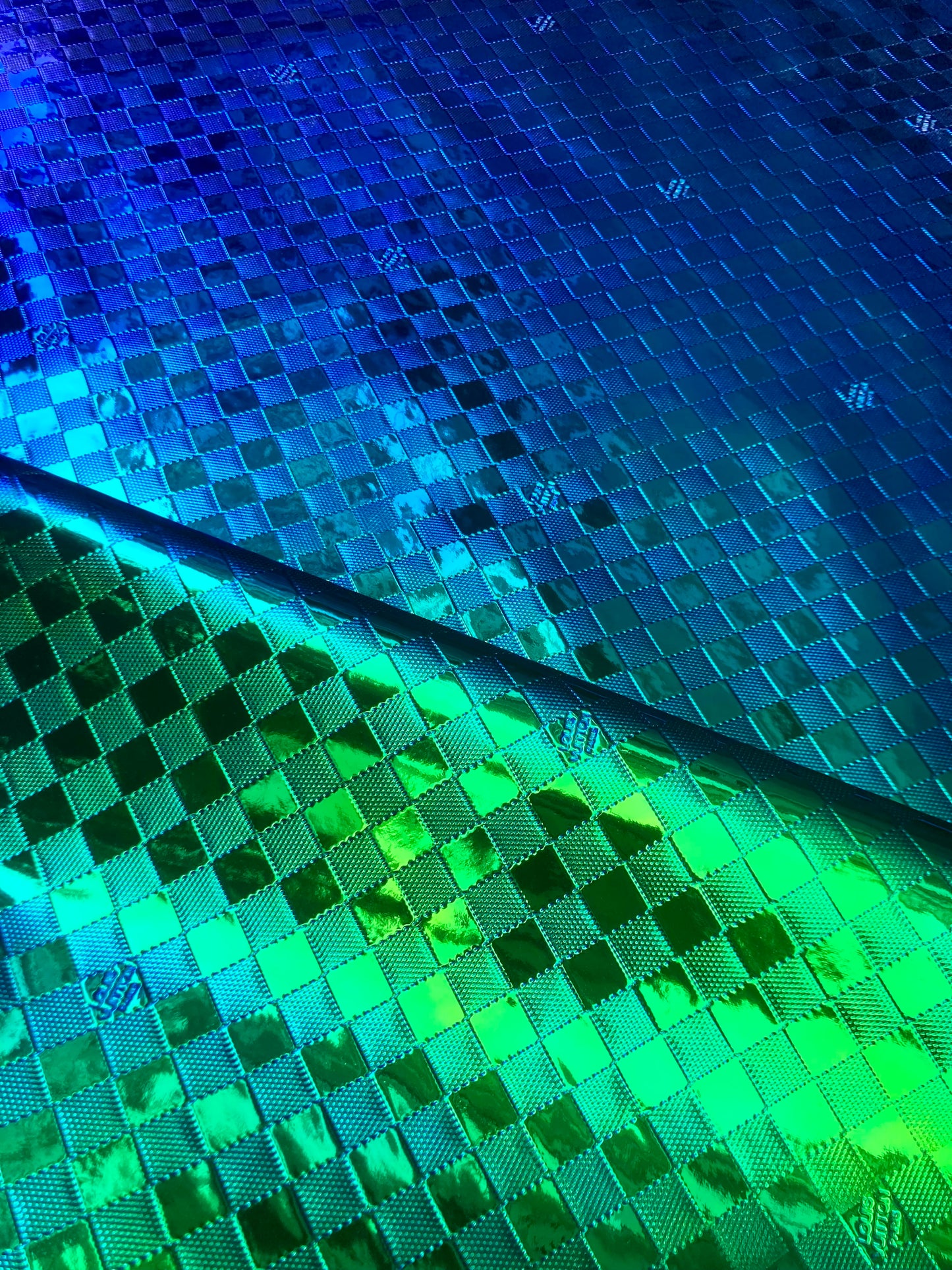 Custom Handmade DIY Green Blue Gradient Reflective Damier LV for Upholstery