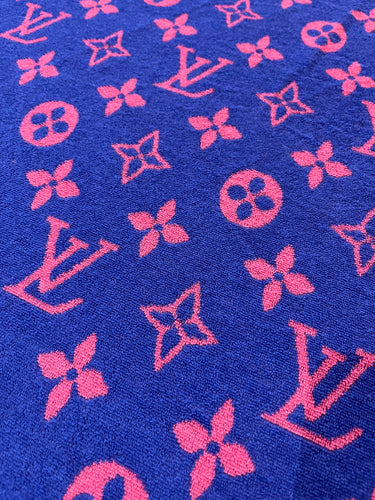 Vivid Blue Pink Louis Vuitton Beach Towel Fabric Terry Cotton for Handmade DIY Sewing