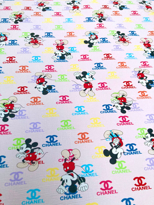 Cartoon Mickey Fabric Chanel Leather Vinyl for Custom DIY Crafts Gift Upholstery