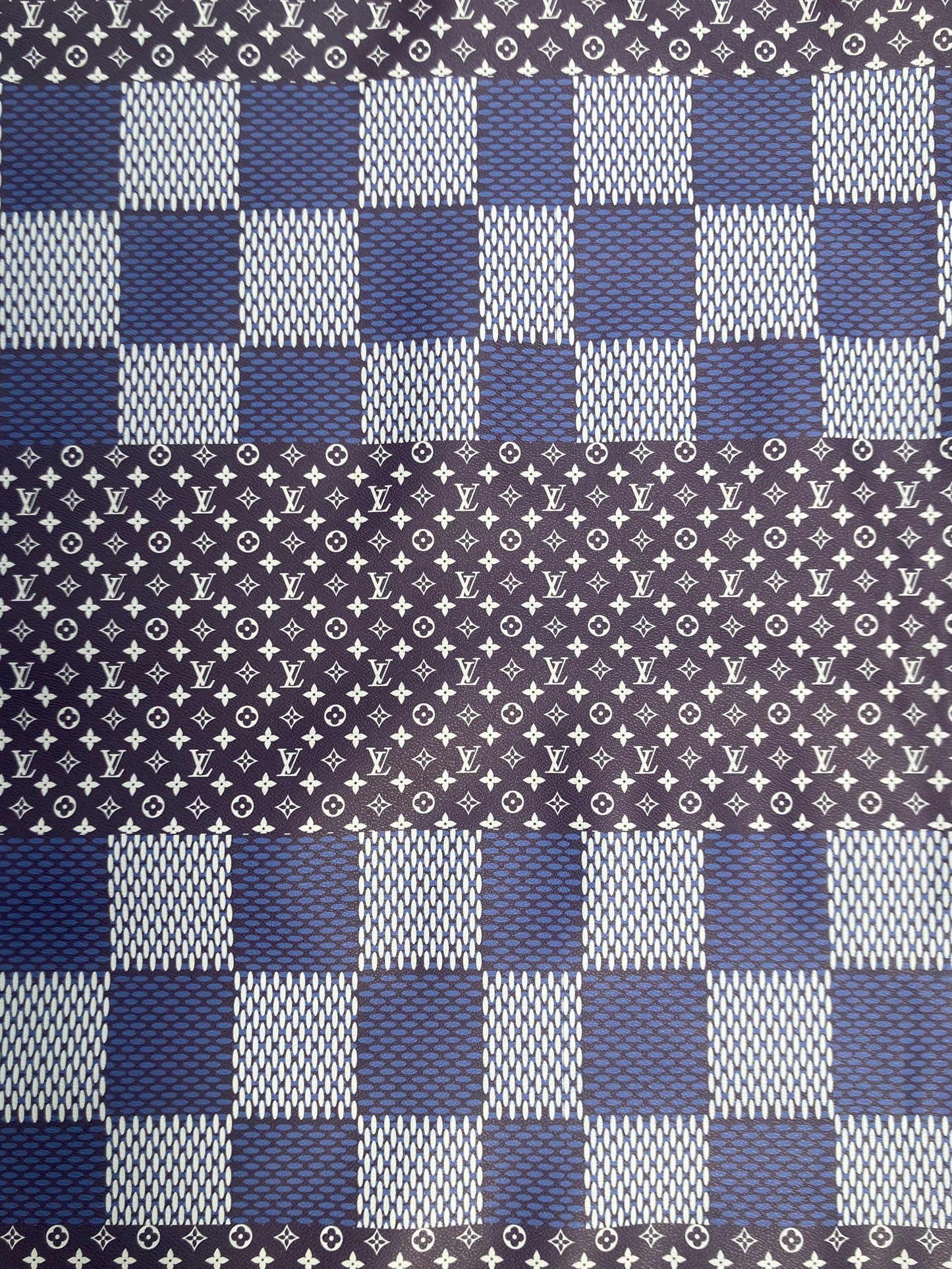 Navy LV Vinyl Damier Monogram Leather Fabric for Custom Sneakers DIY