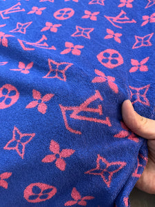 Vivid Blue Pink Louis Vuitton Beach Towel Fabric Terry Cotton for Handmade DIY Sewing