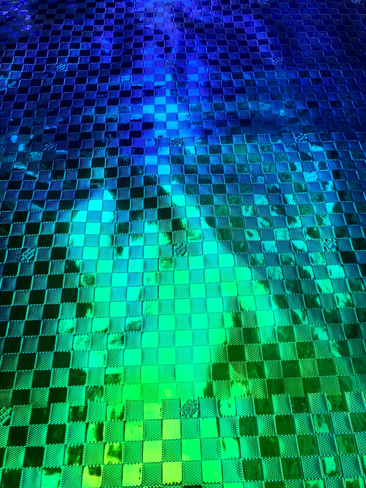 Custom Handmade DIY Green Blue Gradient Reflective Damier LV for Upholstery