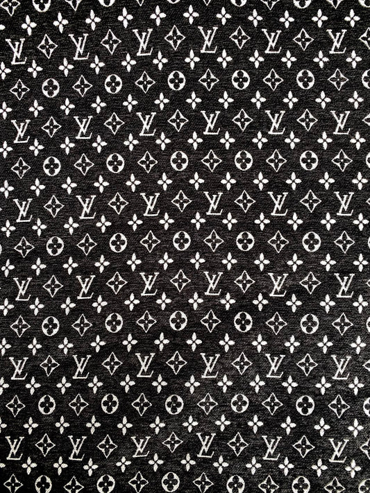 Black Chenille LV Fabric Louis Vuitton Designer Furniture Fabric for Handmade DIY Sewing