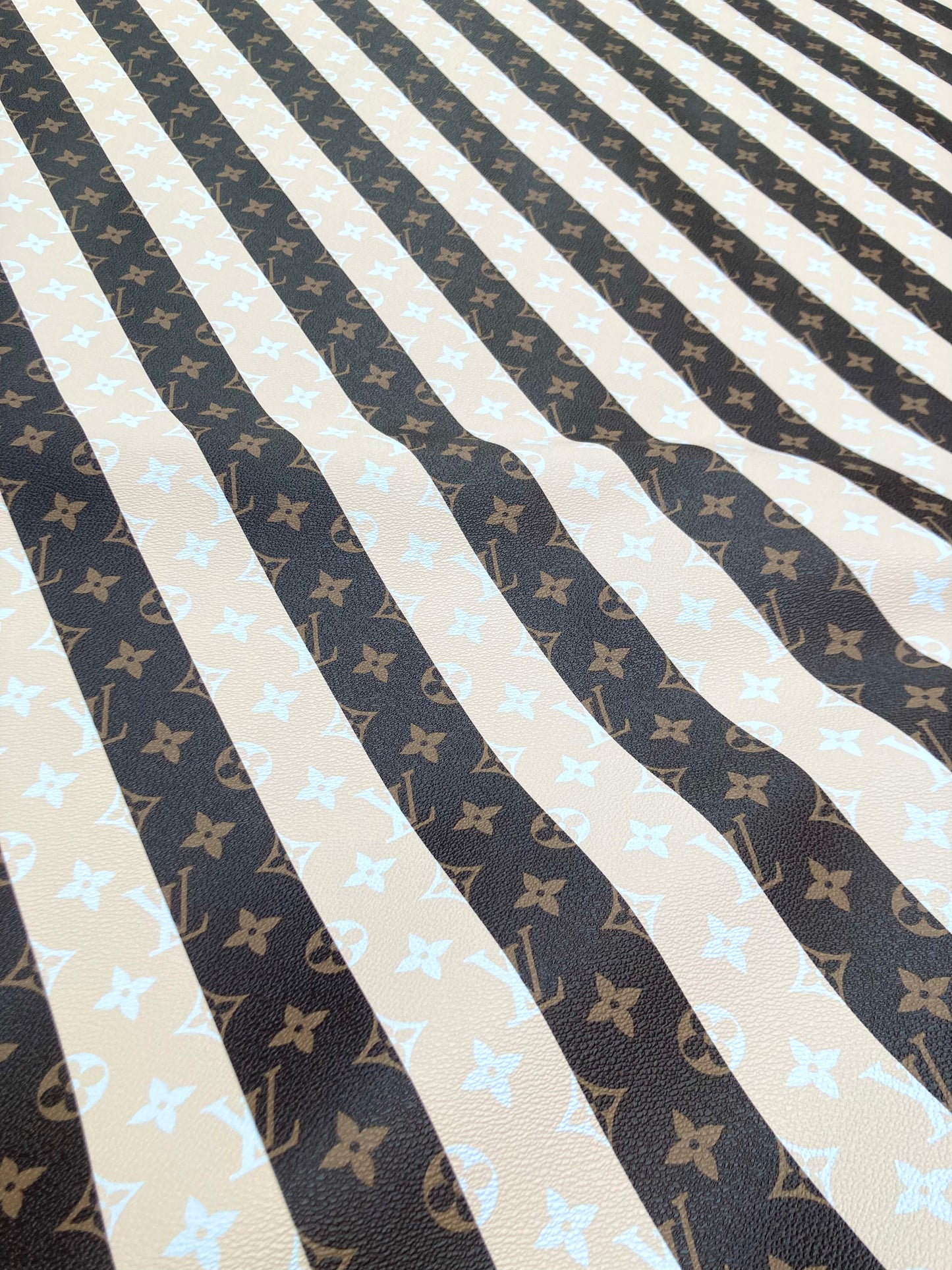 Custom LV Vinyl Stripe Rayer Designer Leather for DIY Crafts Handmade Upholstery Sewing