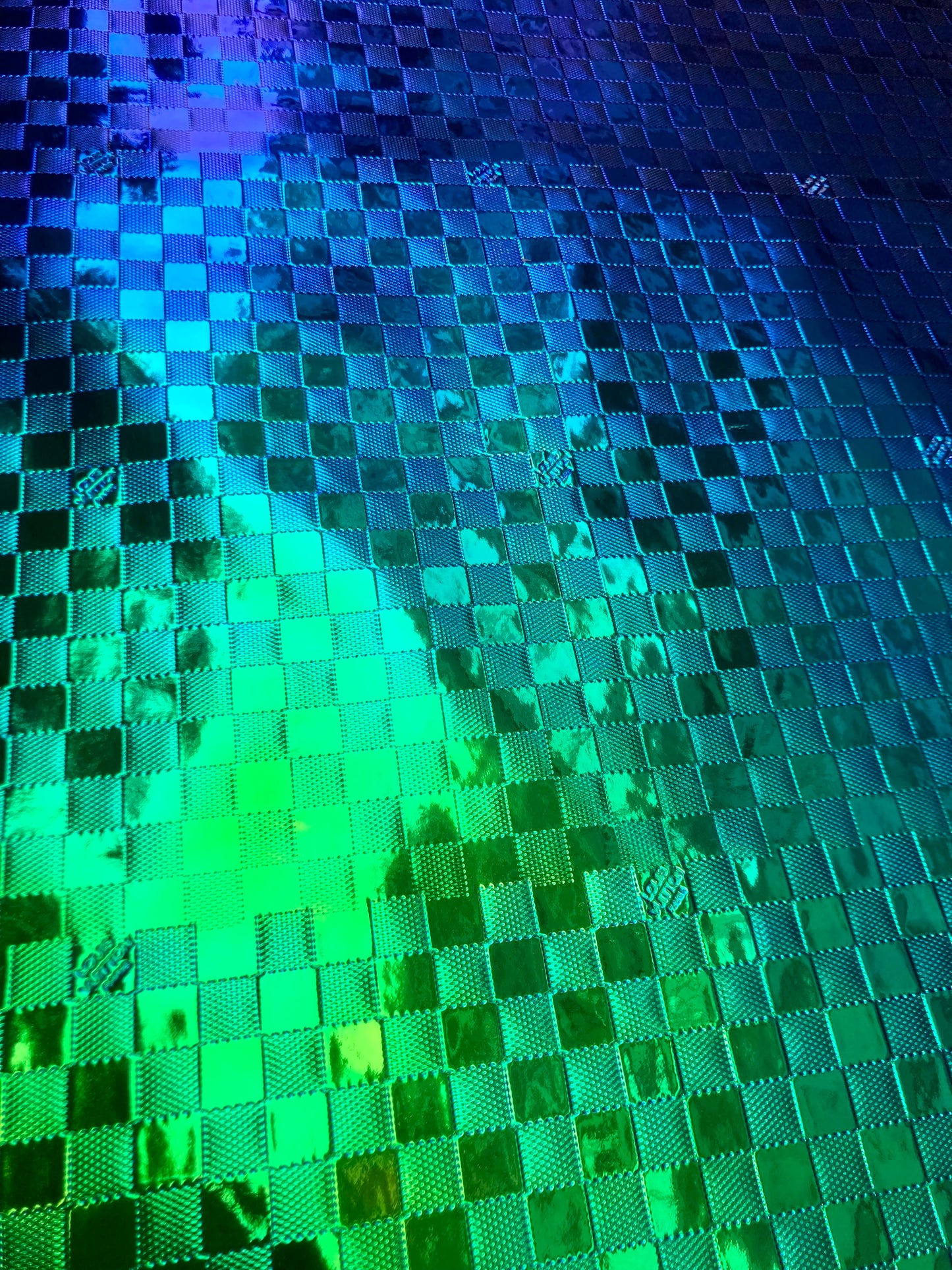 Custom Handmade DIY Green Blue Gradient Reflective Damier LV for Upholstery