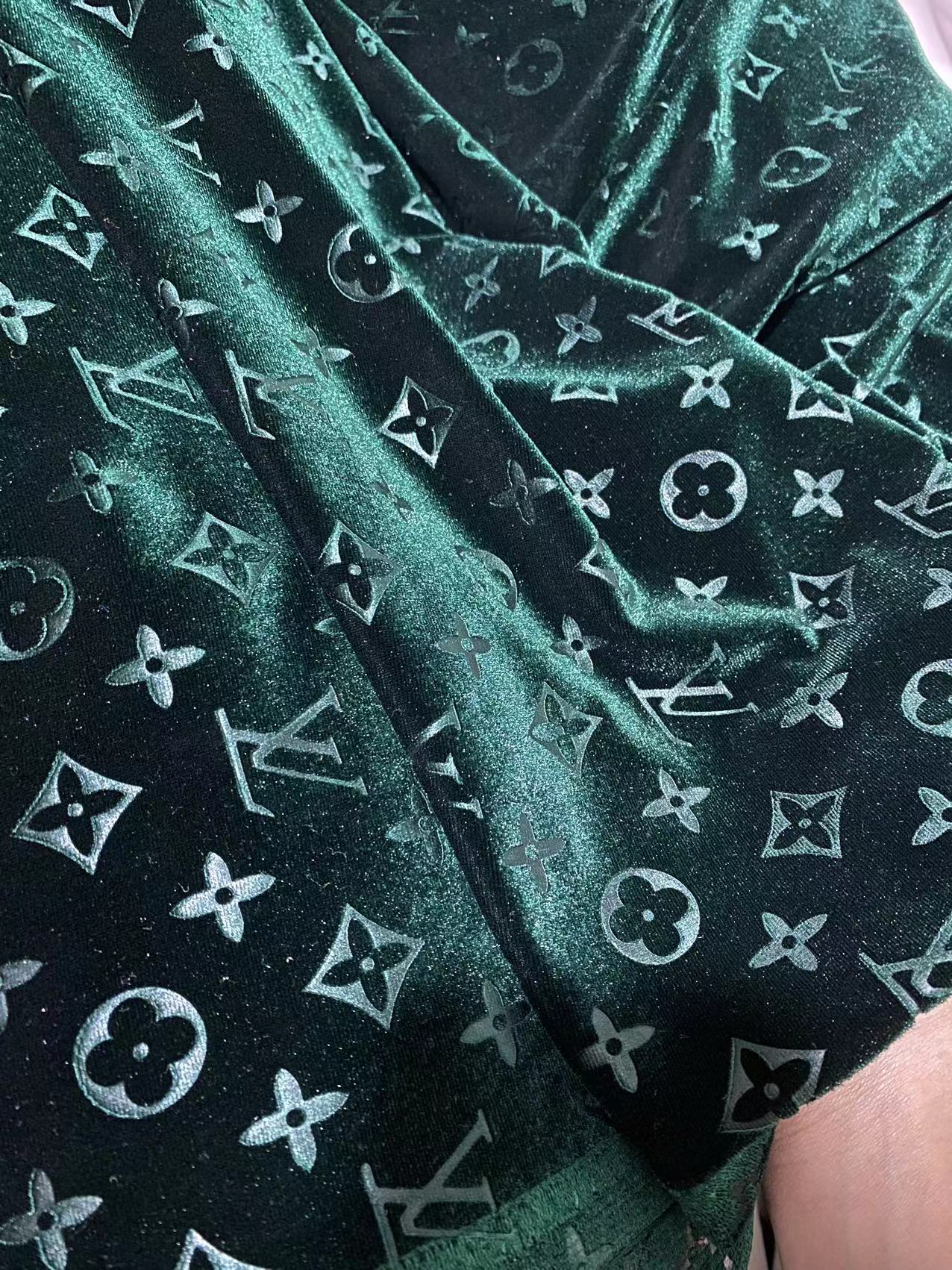 Green Louis Vuitton Velvet LV Fabric for Handmade Crafts DIY