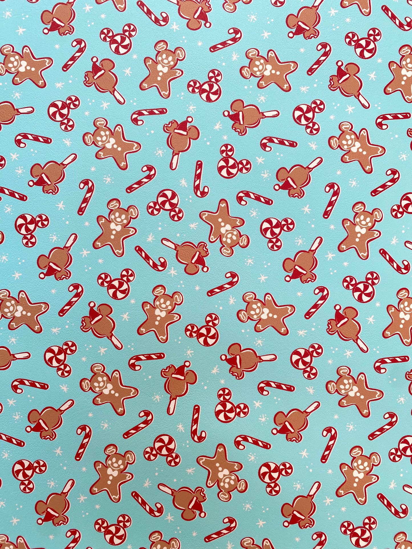 Christmas Gingerbread Man Cartoon Faux Leather Vinyl Fabric for Handmade Bag Making