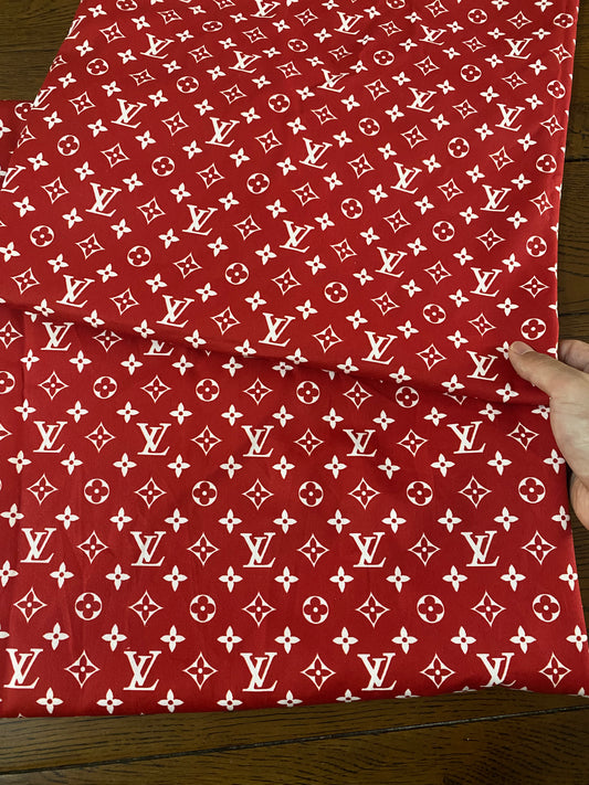 Tissu de chemise de créateur Louis Vuitton Monogram rouge et blanc pour bricolage fait main personnalisé