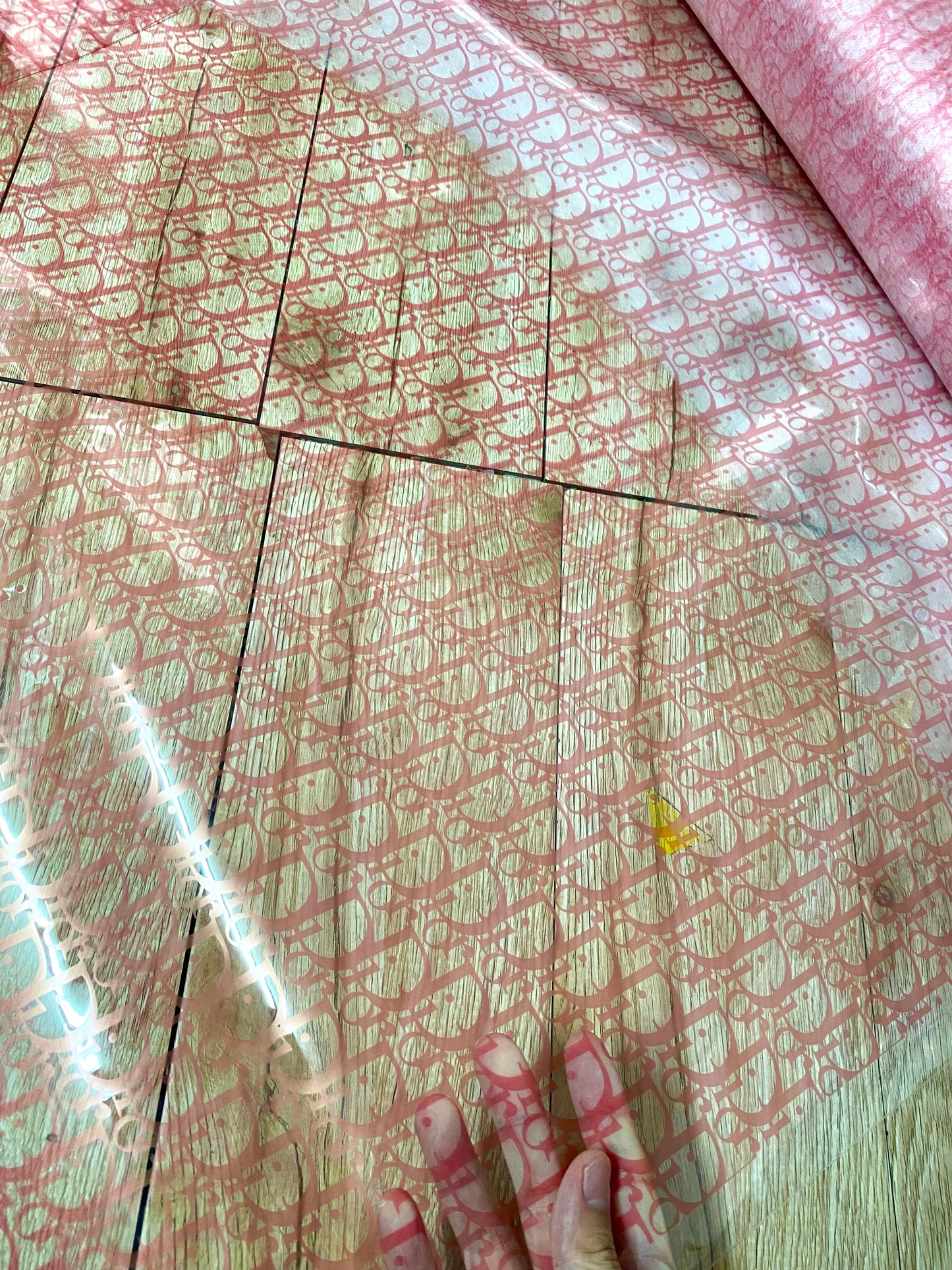 Transparent Pink Dior PVC Vinyl Fabric for Handmade DIY Umbrella Raincoat