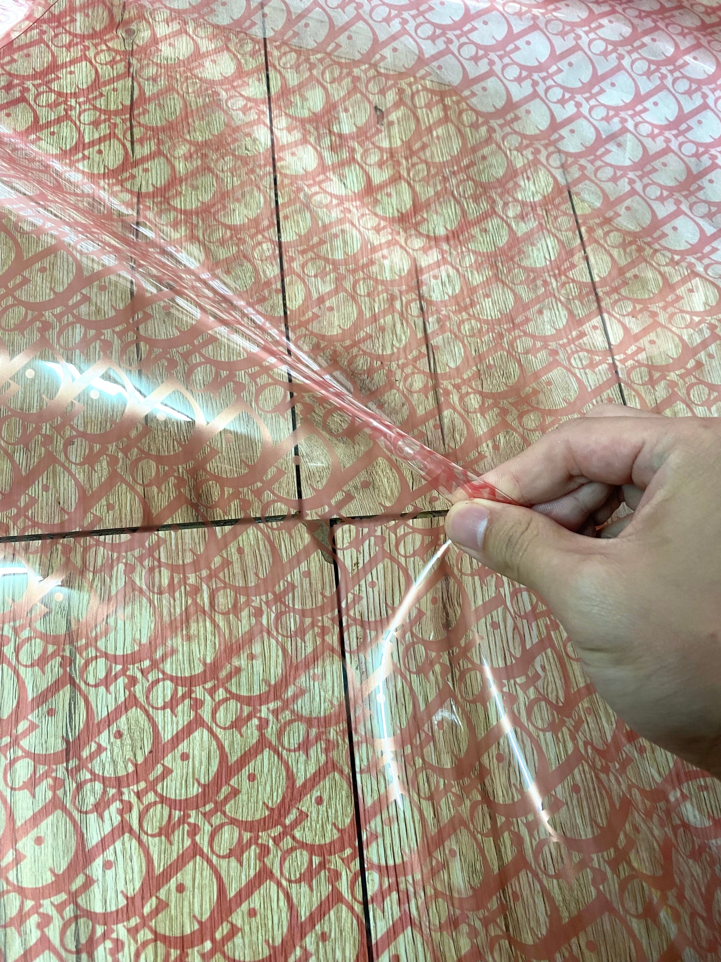 Transparent Pink Dior PVC Vinyl Fabric for Handmade DIY Umbrella Raincoat