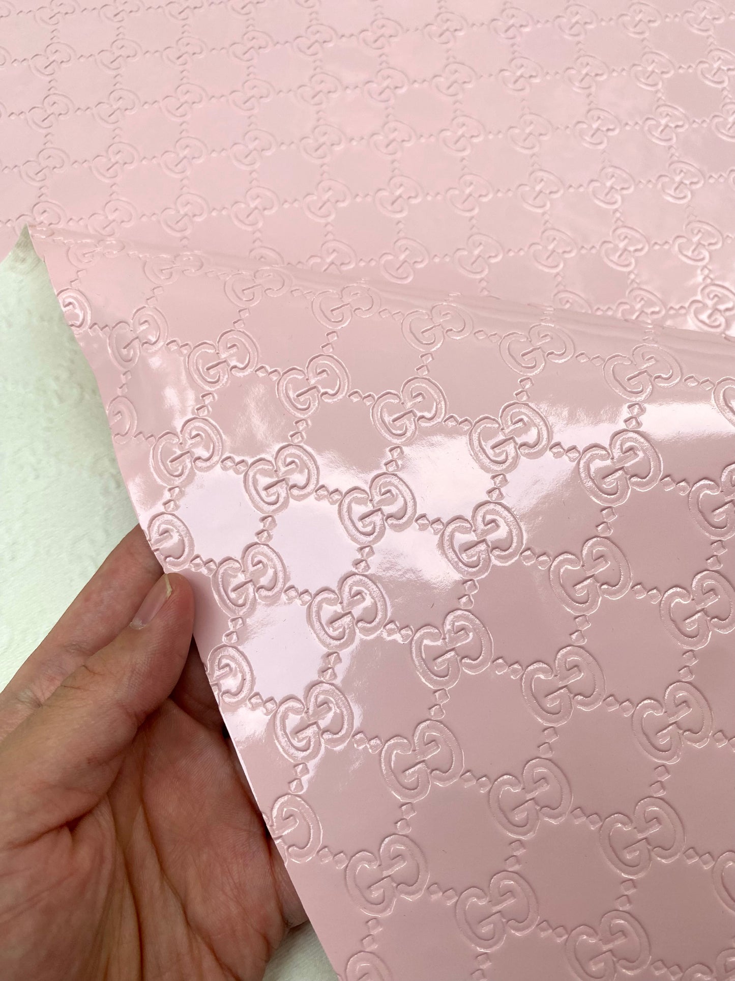 Light Pink Gucci Mirror Embossed Vinyl Custom Leather Fabric for Sneakers DIY Crafts Sewing