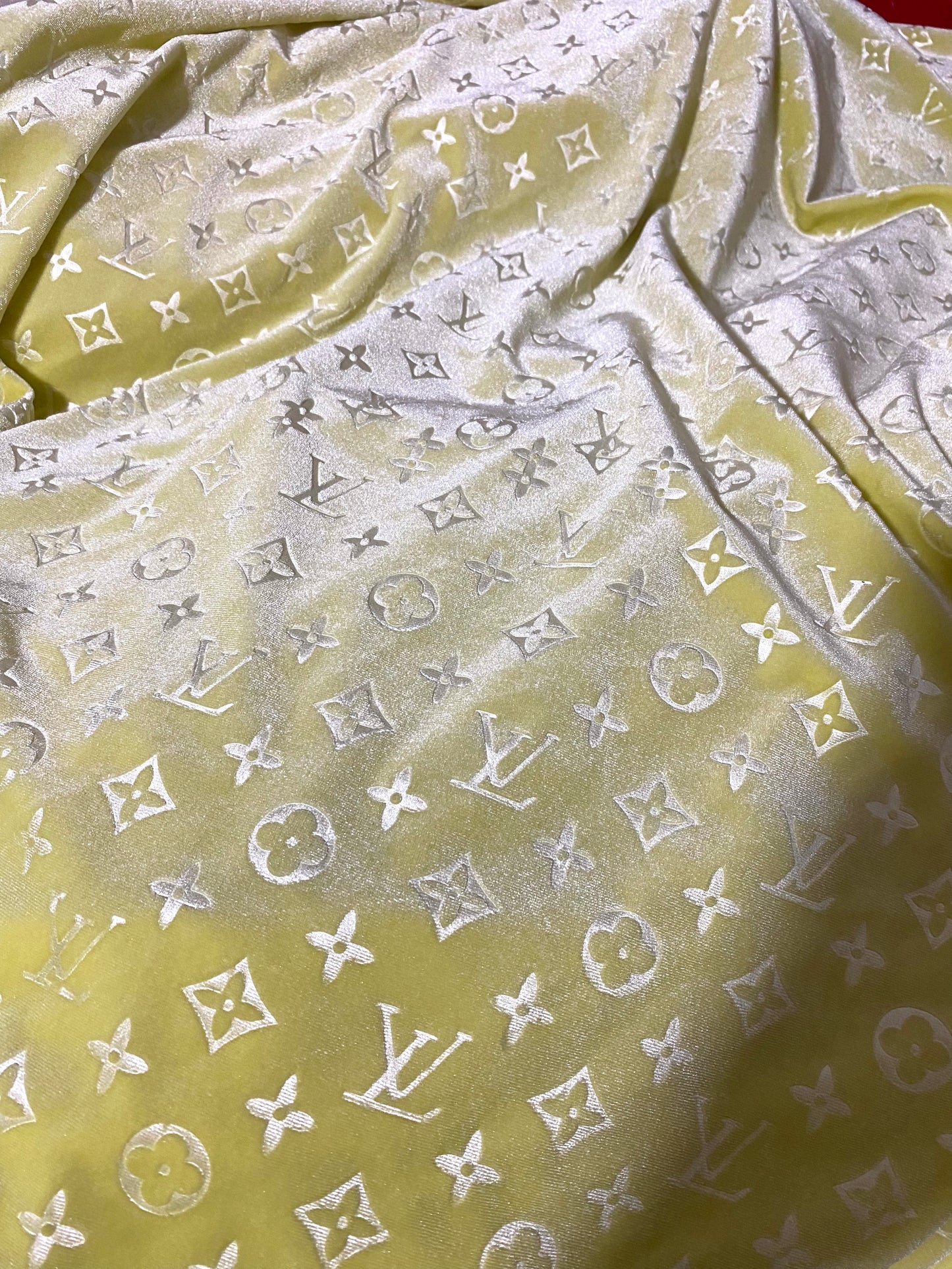 Light Yellow Louis Vuitton Velvet LV Fabric for Custom Sneakers Handmade DIY Crafts