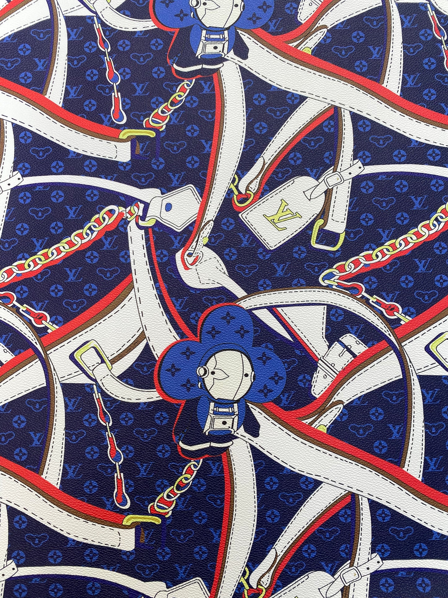 Tissu de dessin animé Louis Vuitton LV pour sac personnalisé fait à la main, baskets, rembourrage de voiture