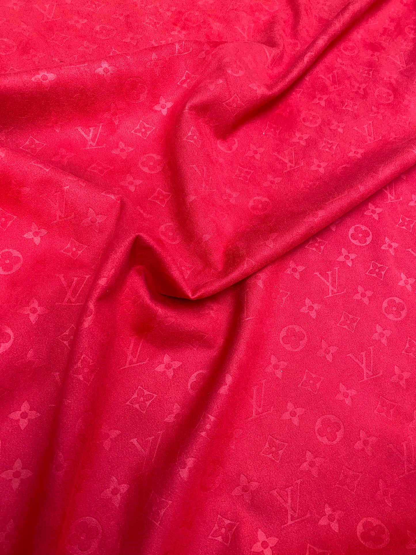 Premium Luxury Red Louis Vuitton LV Suede Fabric for Handmade DIY Sofa Upholstery Car Seats