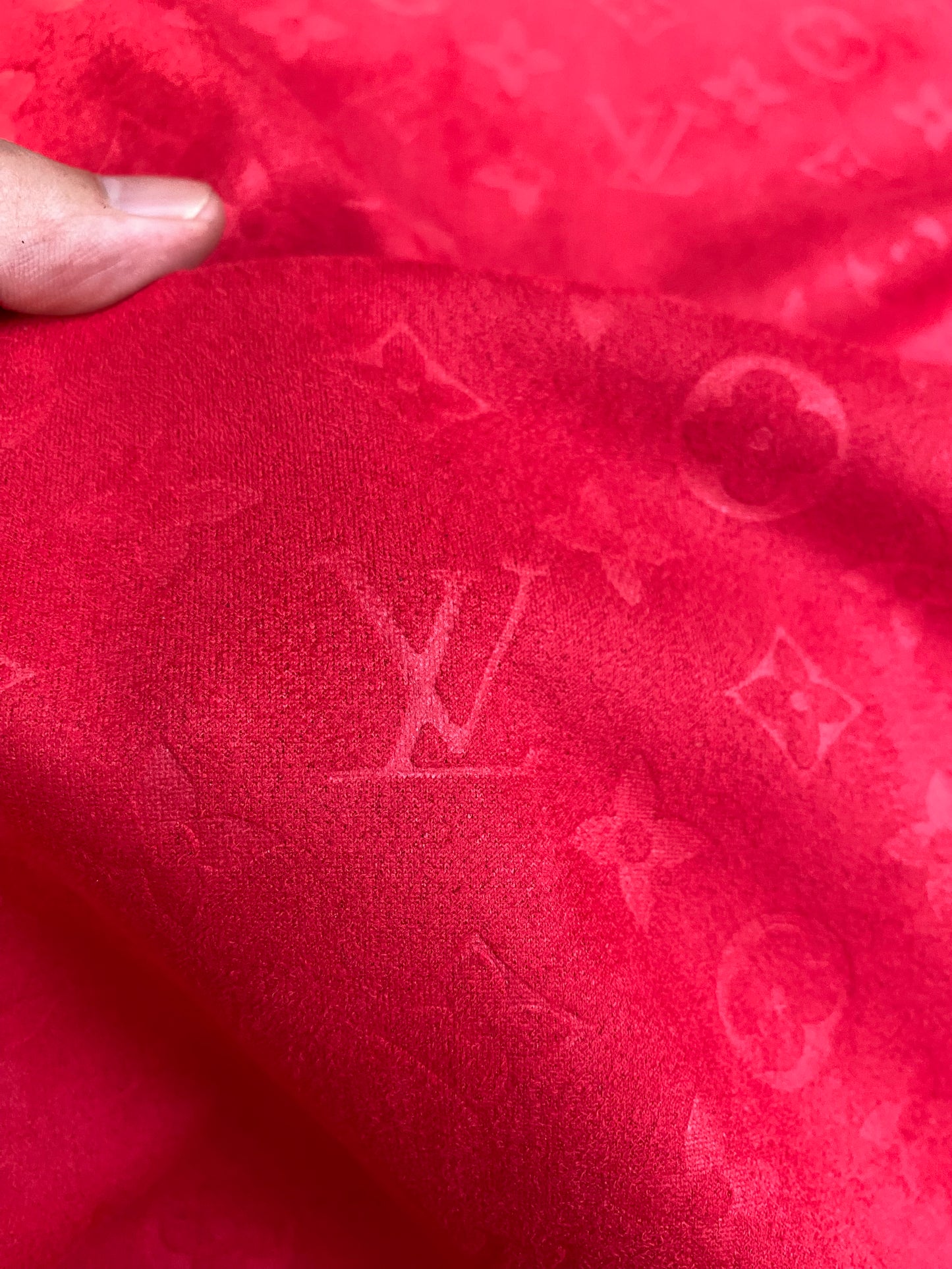 Premium Luxury Red Louis Vuitton LV Suede Fabric for Handmade DIY Sofa Upholstery Car Seats