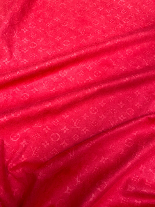 Premium Luxury Red Louis Vuitton LV Suede Fabric for Handmade DIY Sofa Upholstery Car Seats