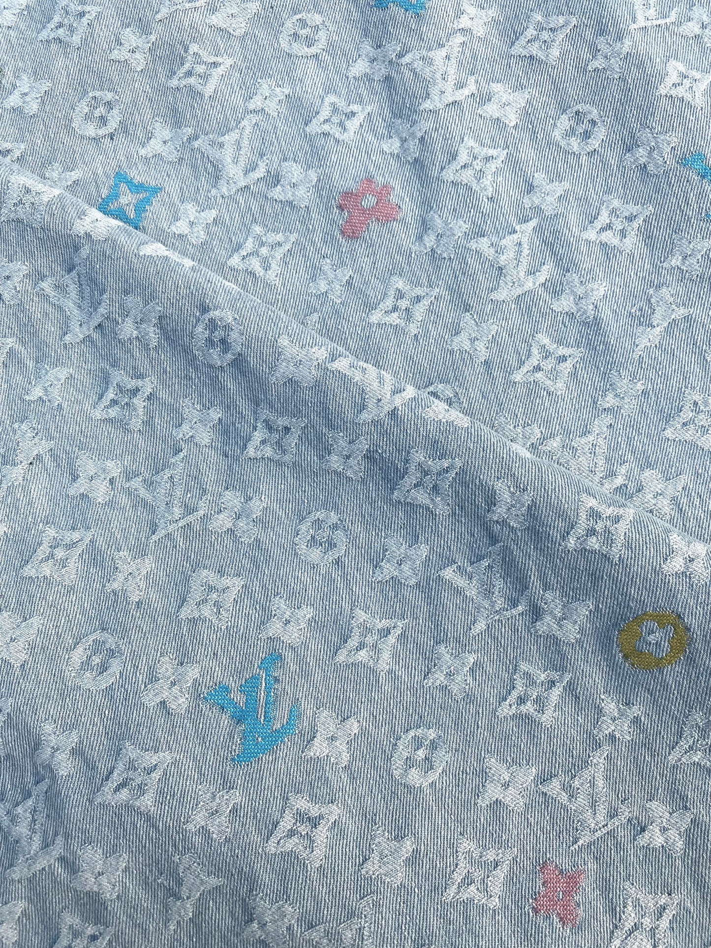 Light LV Louis Vuitton Denim Fabric Sold by Yard for Custom Handmade Jeans DIY