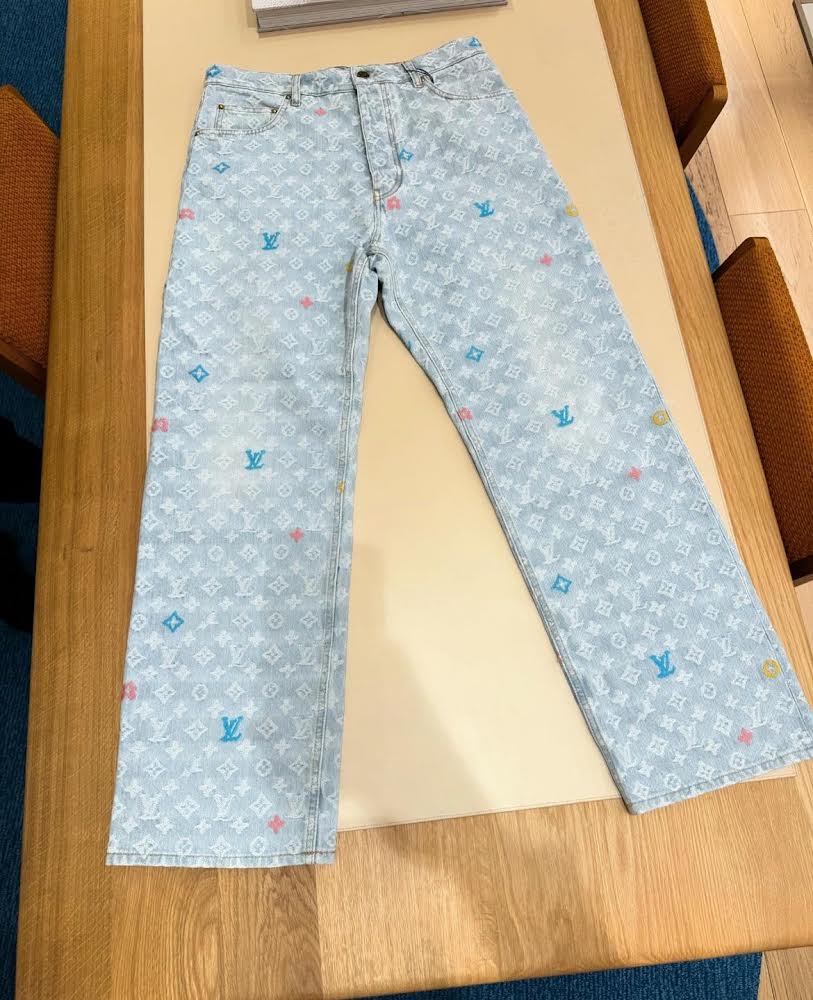 Light LV Louis Vuitton Denim Fabric Sold by Yard for Custom Handmade Jeans DIY