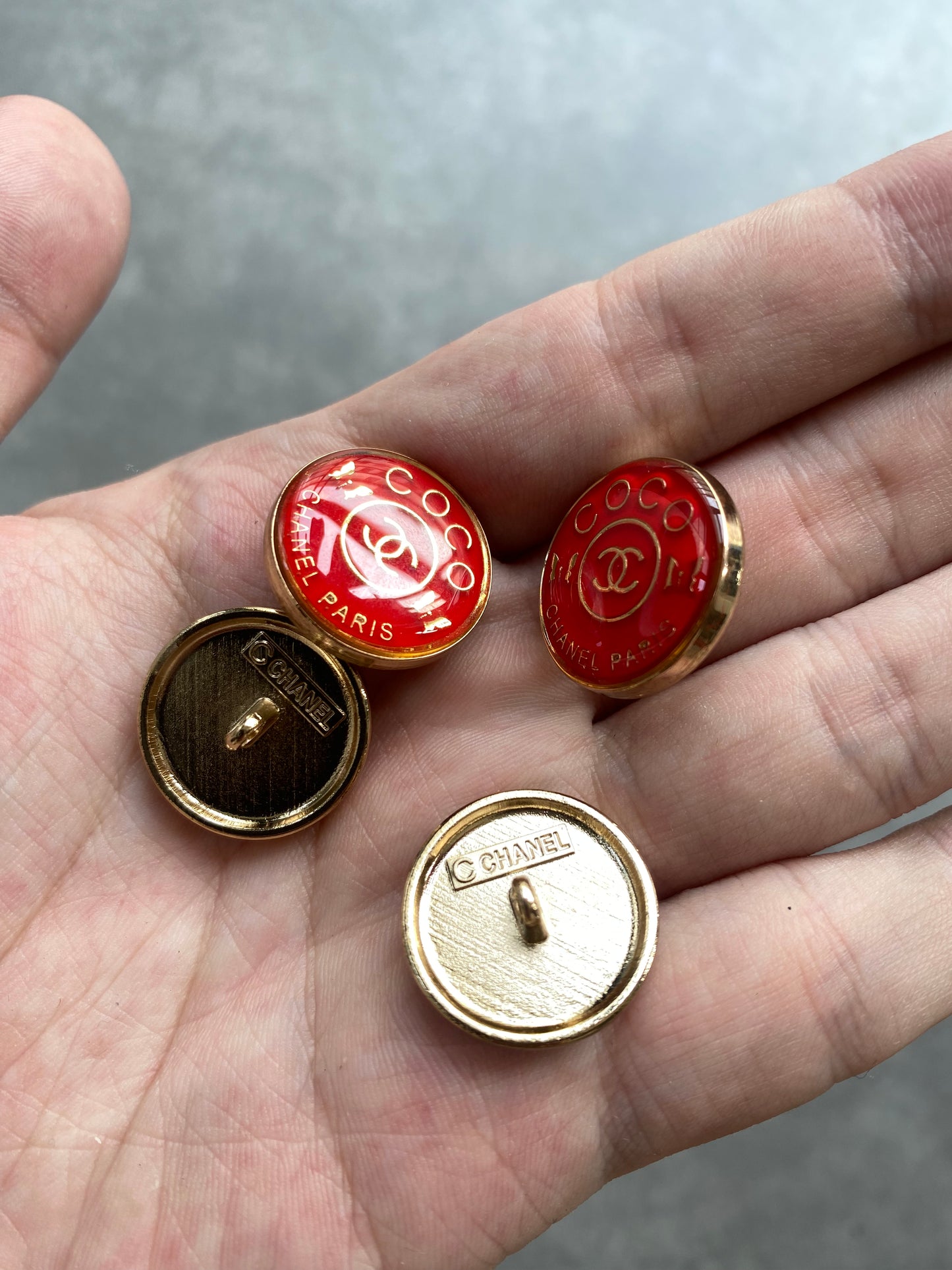 Red Vintage Chanel Designer Button Clothing Accessory Retail