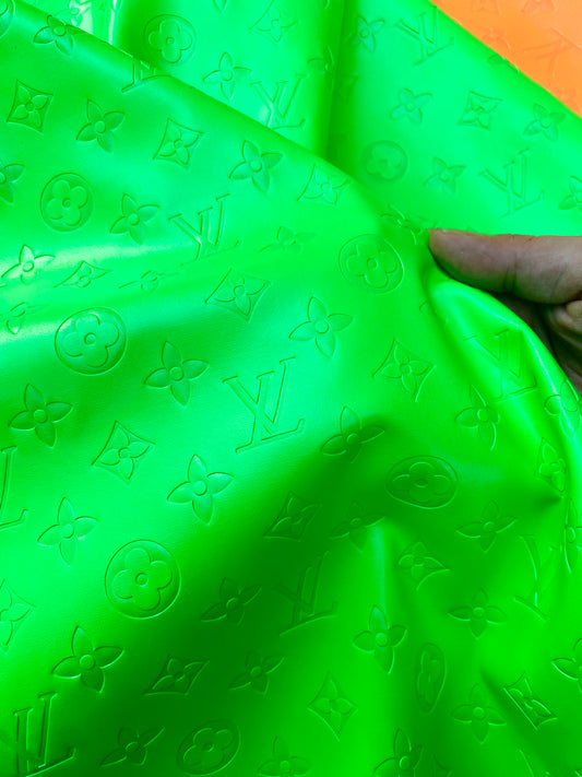 Vivid Neon Green Soft LV Leather Sheet Vinyl Fabric for Handmade DIY Upholstery Custom Shoes