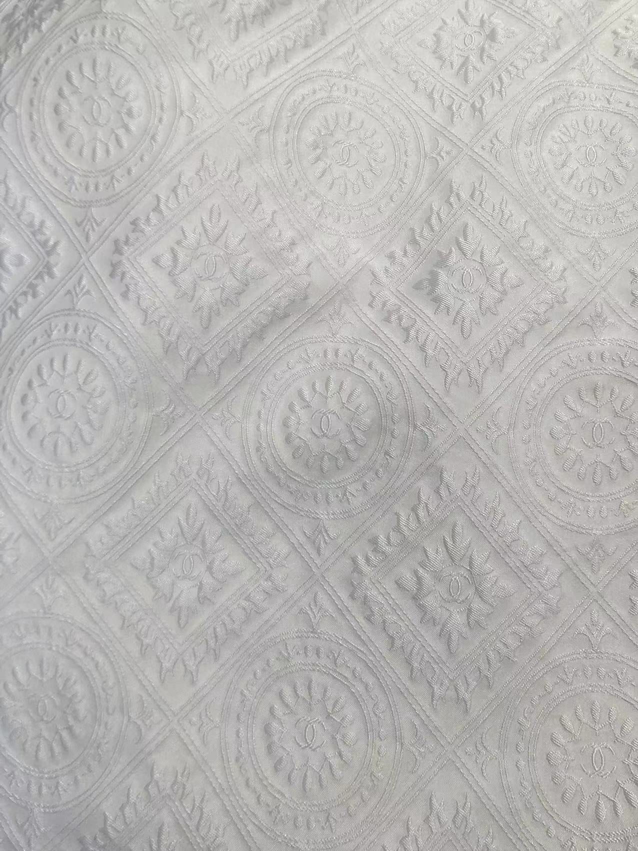 Premium Pure White Chanel Jacquard Designer Fabric for Handmade DIY Clothing