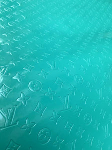 Mirror Reflective Turquoise Embossed LV Designer Fabric for DIY Sneakers Handmade Crafts