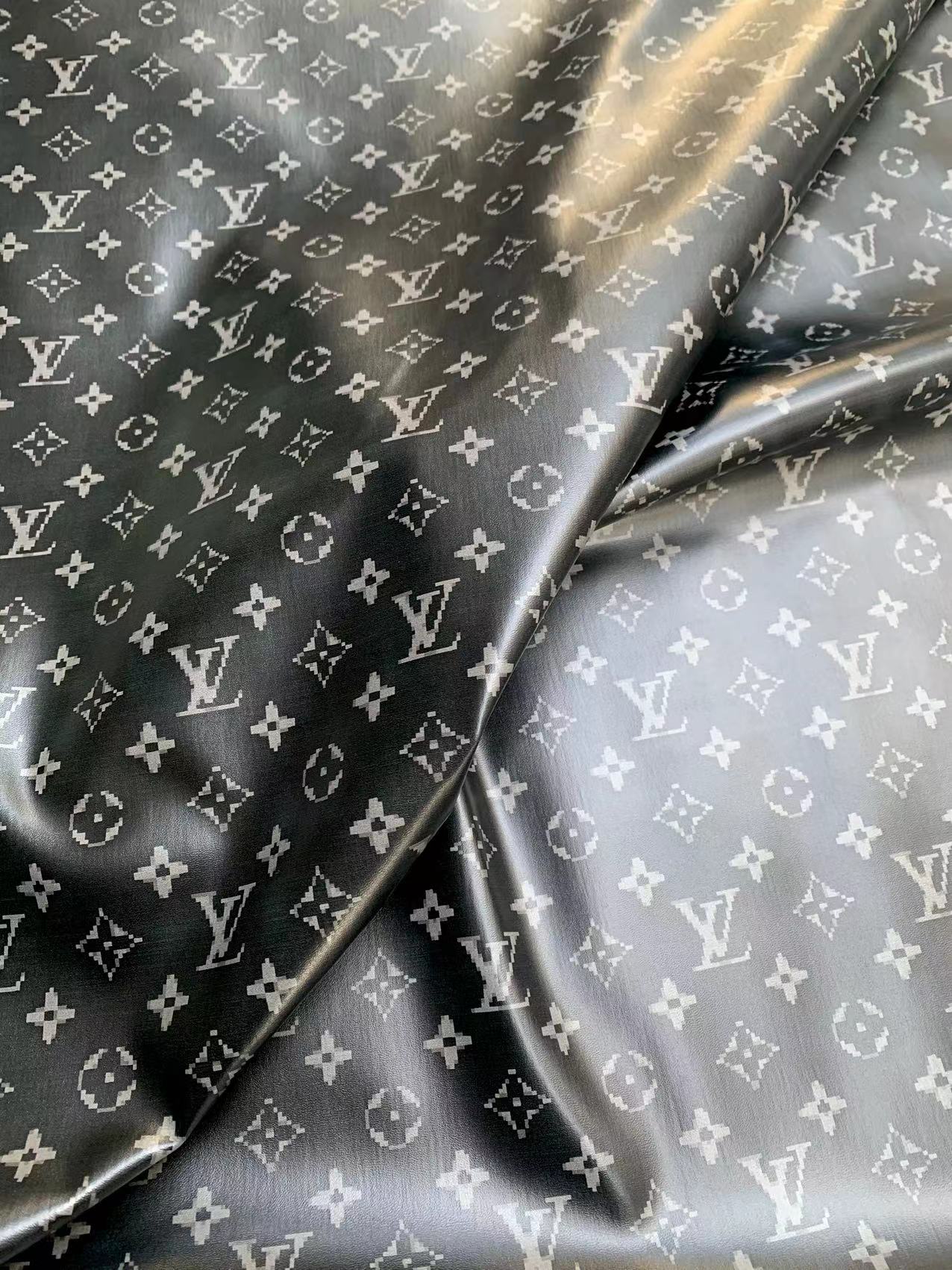 Soft Black Mosaic LV Jacket Leather for Custom Clothing DIY Sewing Seamstress