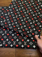 Load image into Gallery viewer, Black LV Heart Monogram Custom Sneaker Fabric DIY Sewing Material Sold by Yard