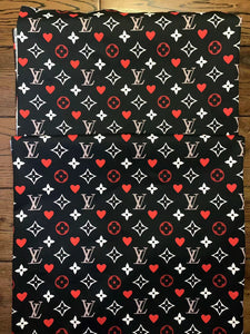 Black LV Heart Monogram Custom Sneaker Fabric DIY Sewing Material Sold by Yard