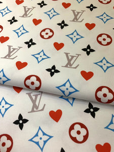 White LV Valentine's Day Heart Monogram Custom Sneaker Fabric DIY Sewing Material Sold by Yard