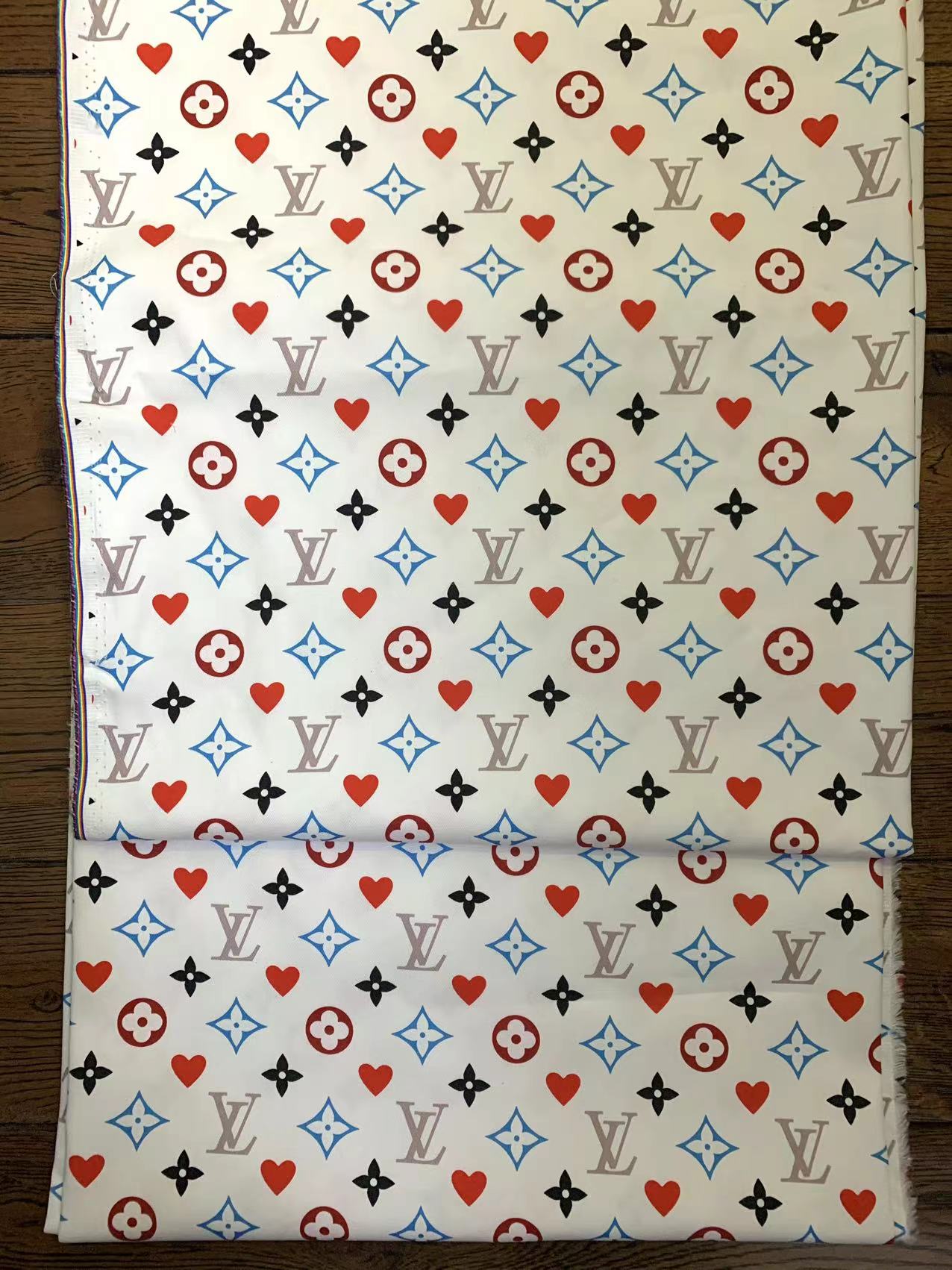 White LV Valentine's Day Heart Monogram Custom Sneaker Fabric DIY Sewing Material Sold by Yard