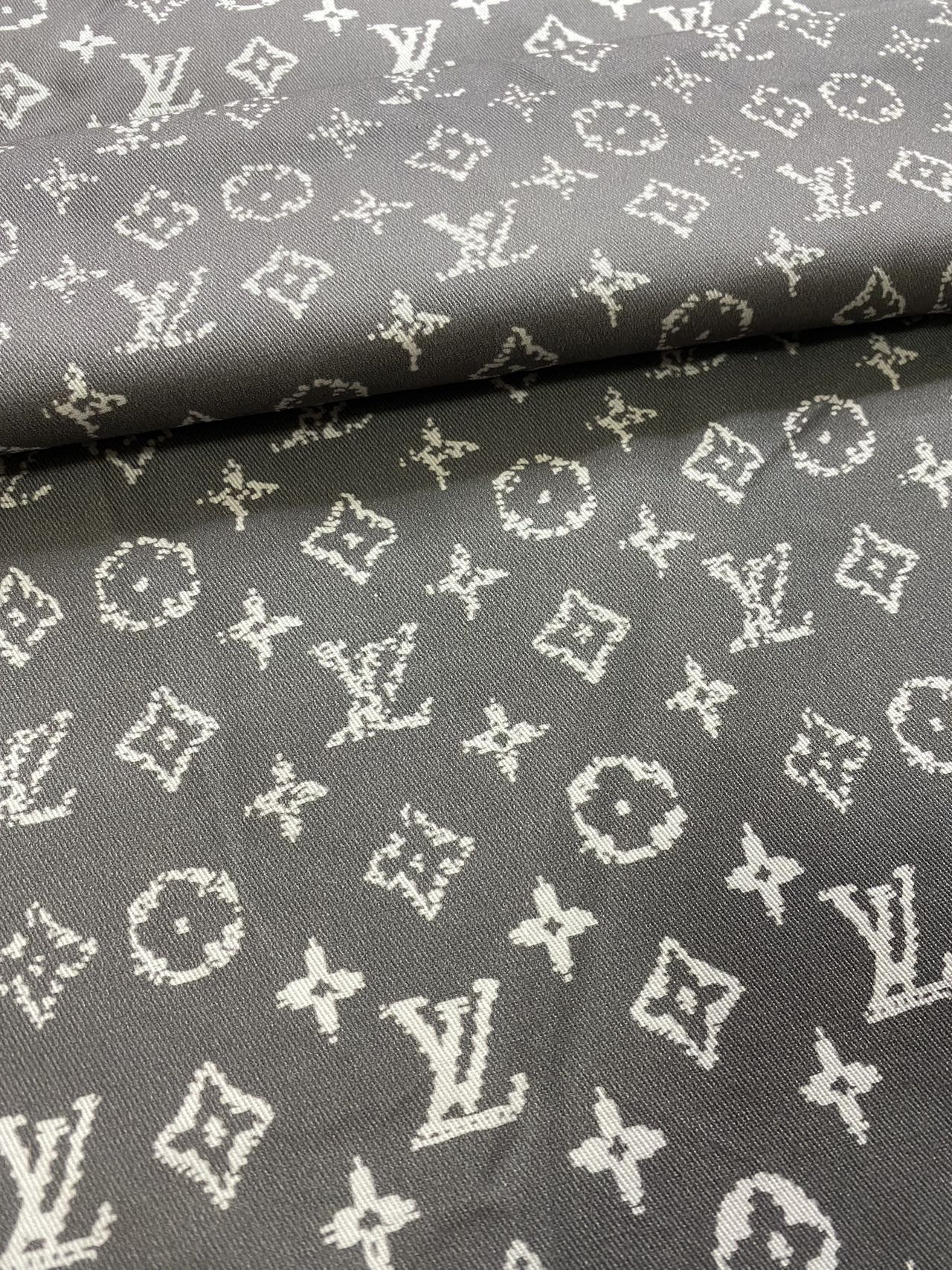 Tissu en coton dégradé gris LV pour vêtements, bricolage, fait main, vendu au mètre